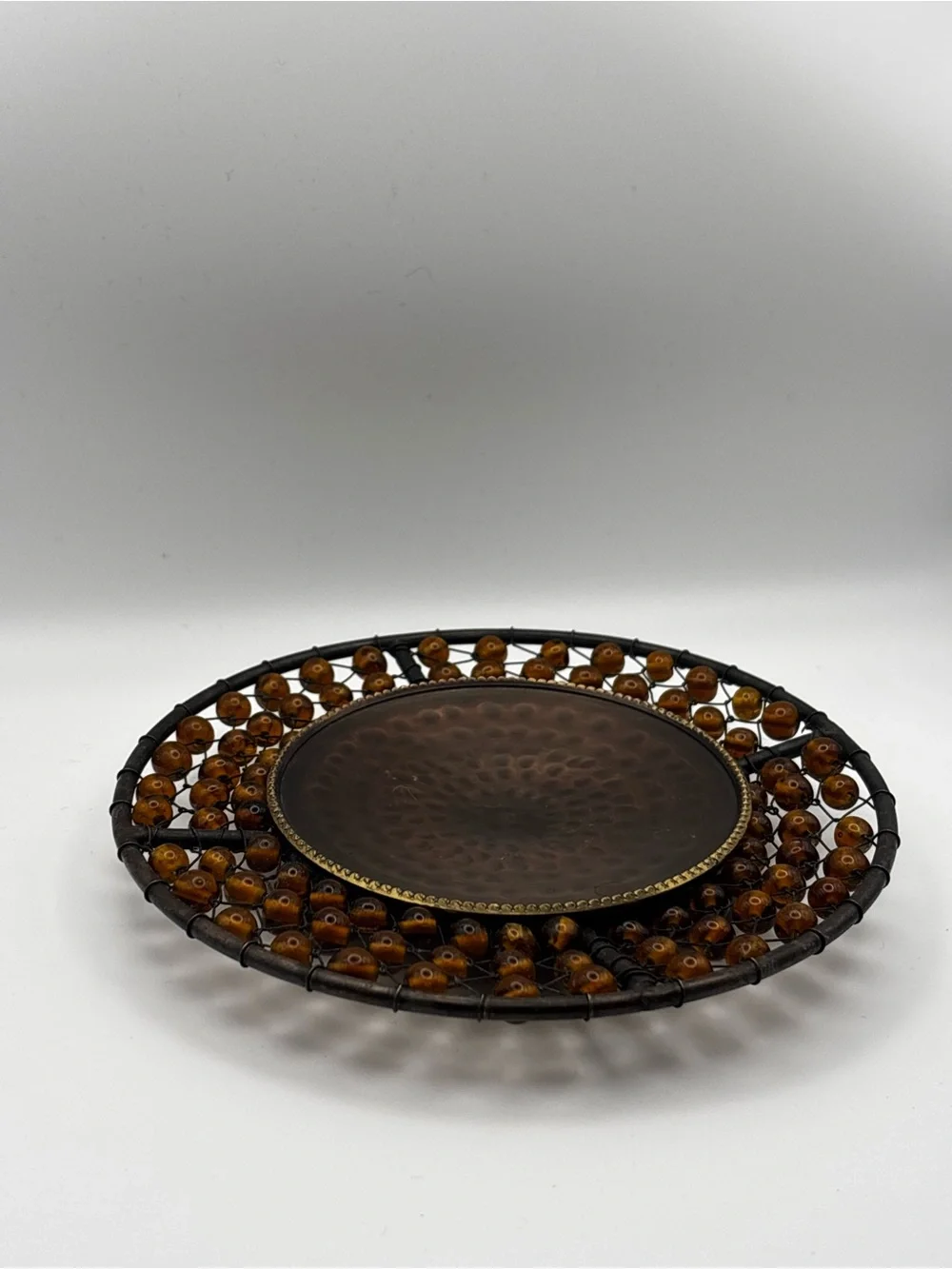 Decorative Beaded Brass Metal Tealight Candle Votive Set of 2 Purple and Amber